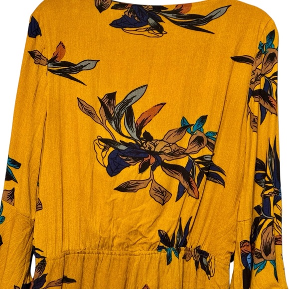 Very J Bohemian Mustard Floral Print Long Ruffled Layered Bell Sleeve Romper - Picture 8 of 12